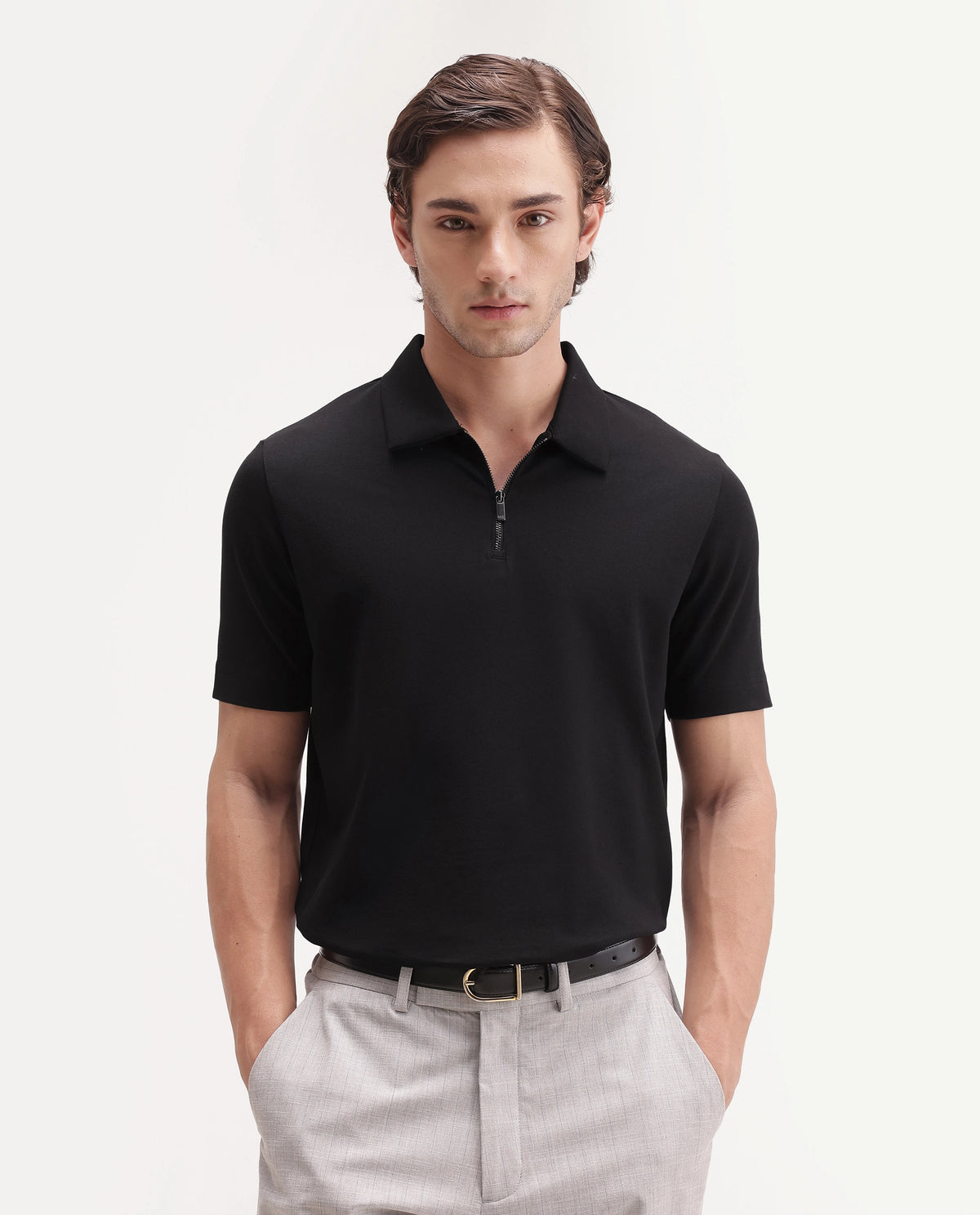 PLAIN POLO WITH ZIPPER (RR-CORP-COVE - BLACK)