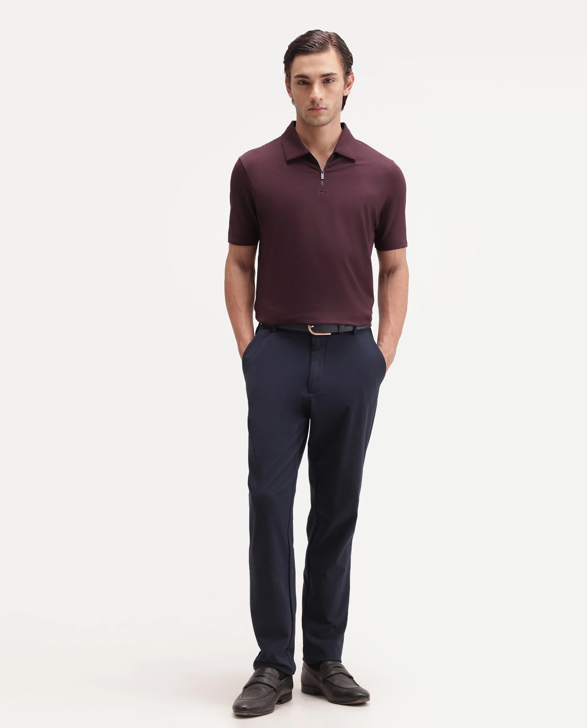 PLAIN POLO WITH ZIPPER (RR-CORP-COVE-MAROON)