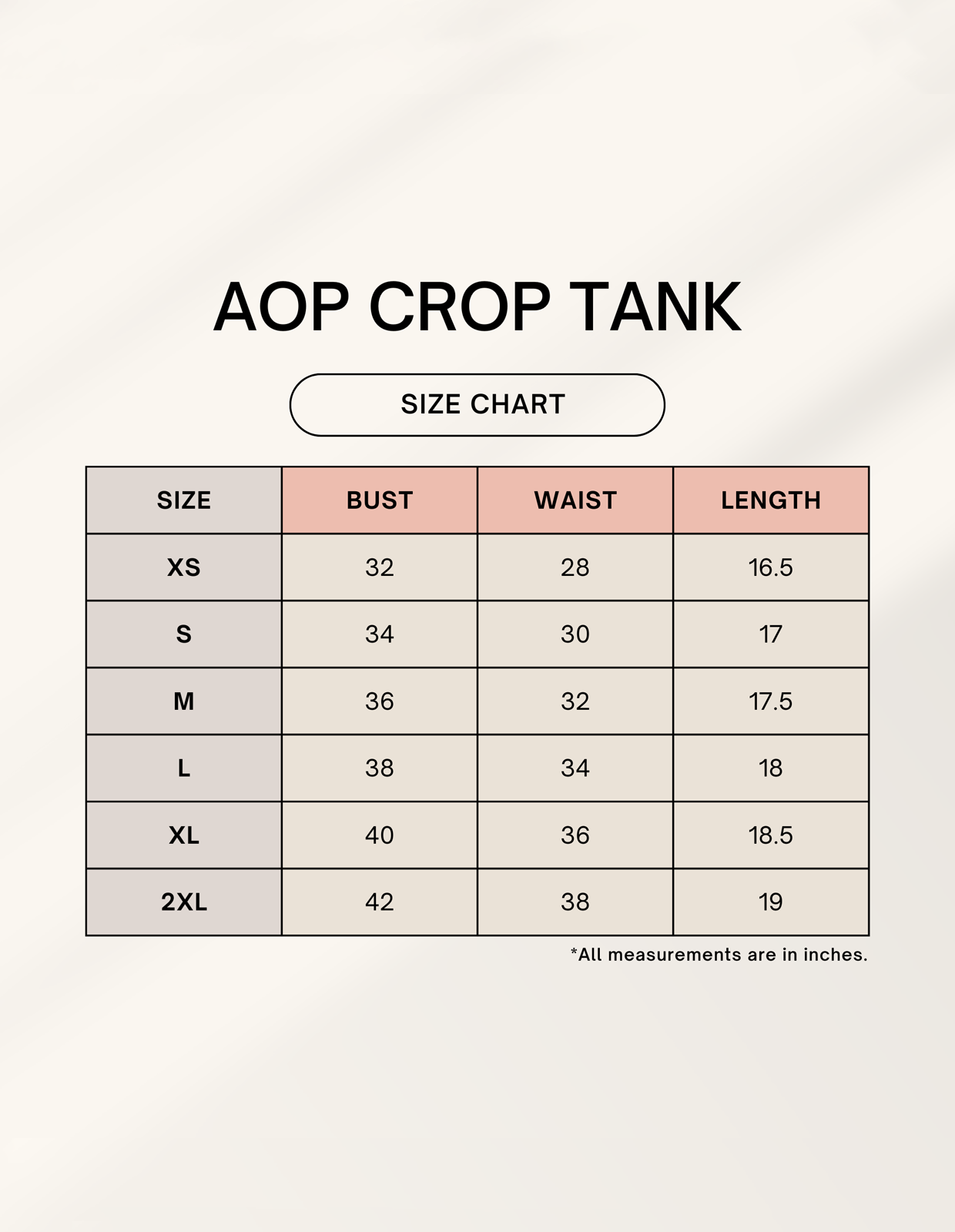 Crop Tank Size Chart