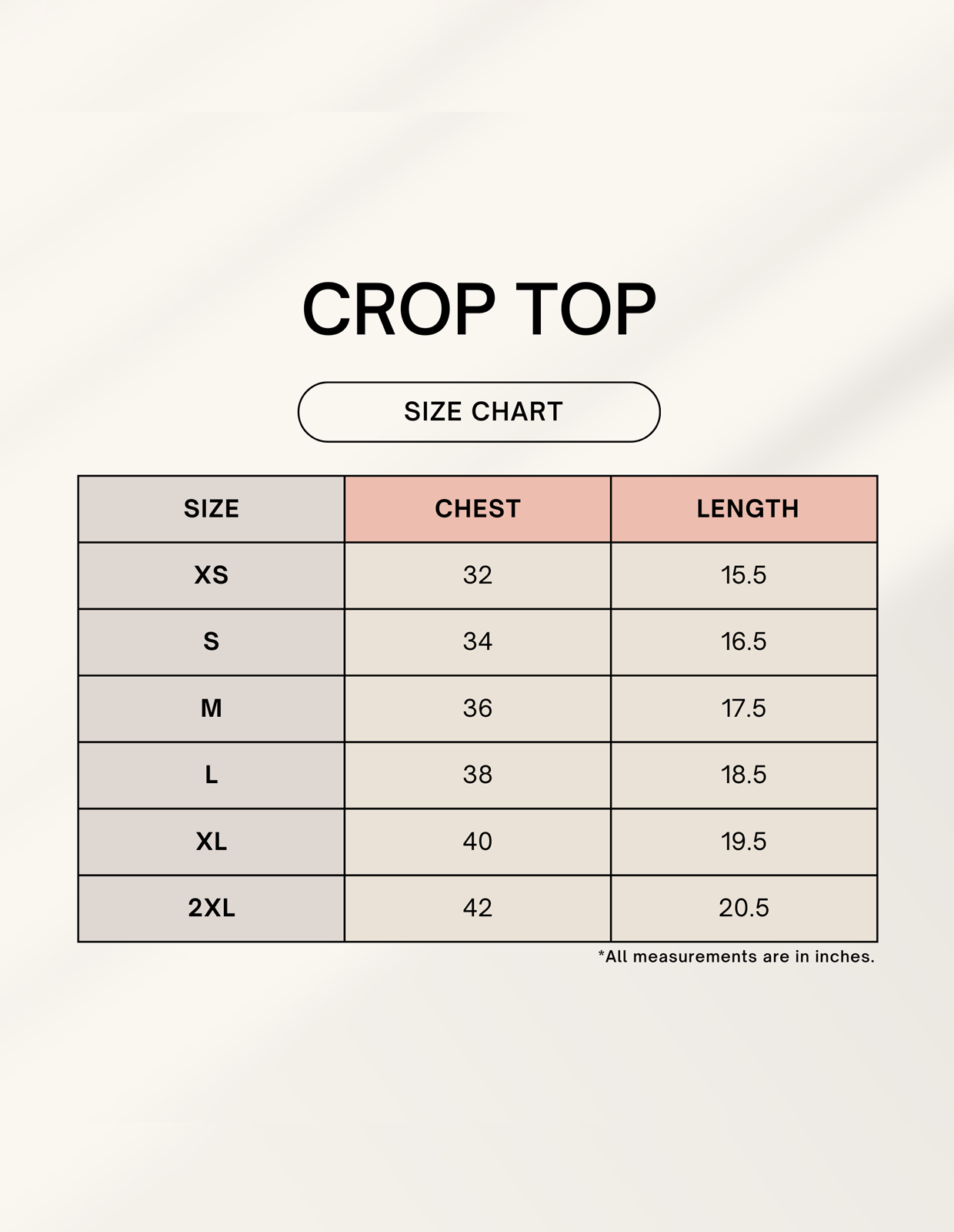 Crop Top Size Chart