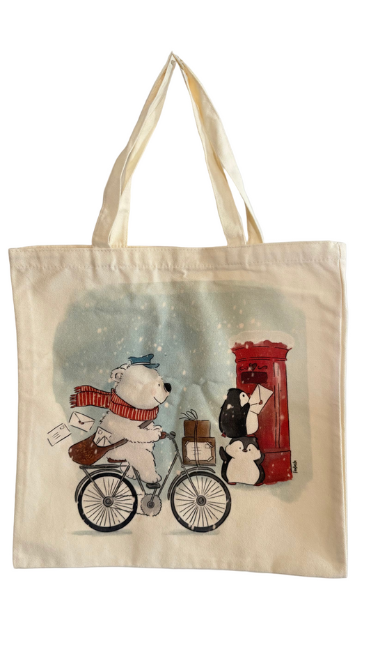 Winter Bear & Penguins Canvas Tote Bag