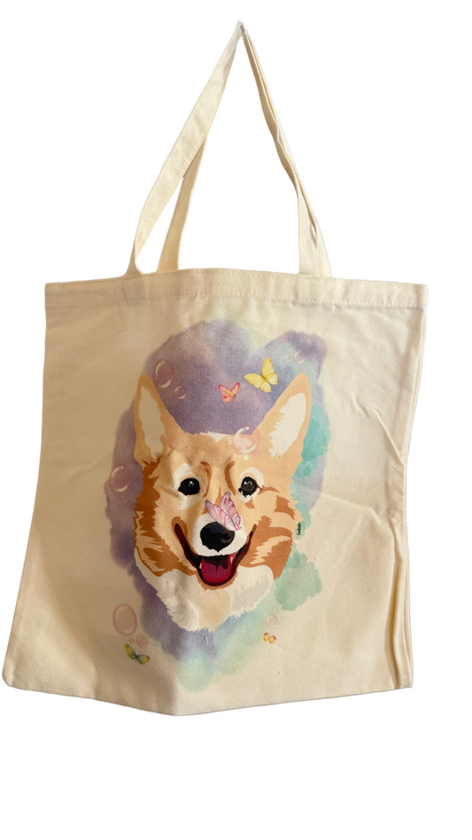 Corgi Joy Art Canvas Tote Bag
