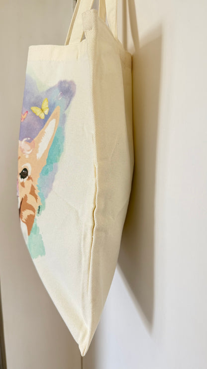 Corgi Joy Art Canvas Tote Bag