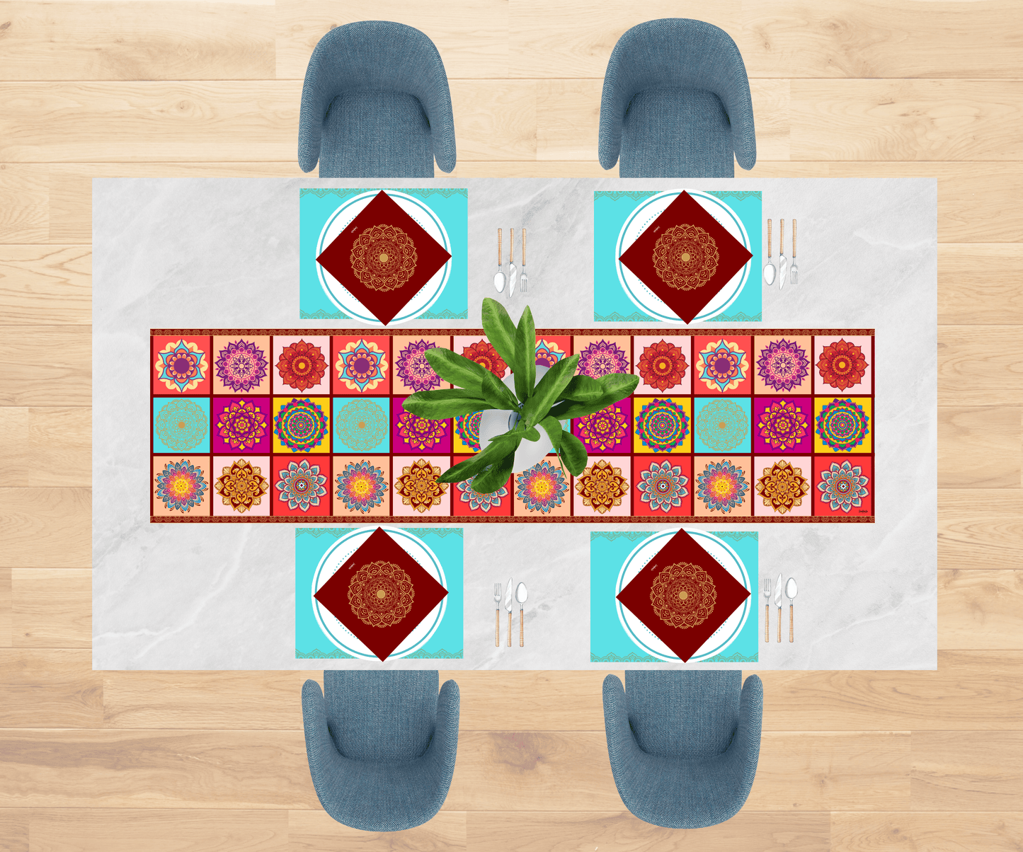 Mandala Majesty Table Linen Set for 4