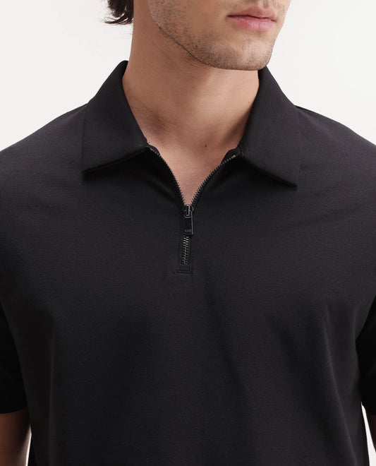 PLAIN POLO WITH ZIPPER (RR-CORP-COVE - BLACK)