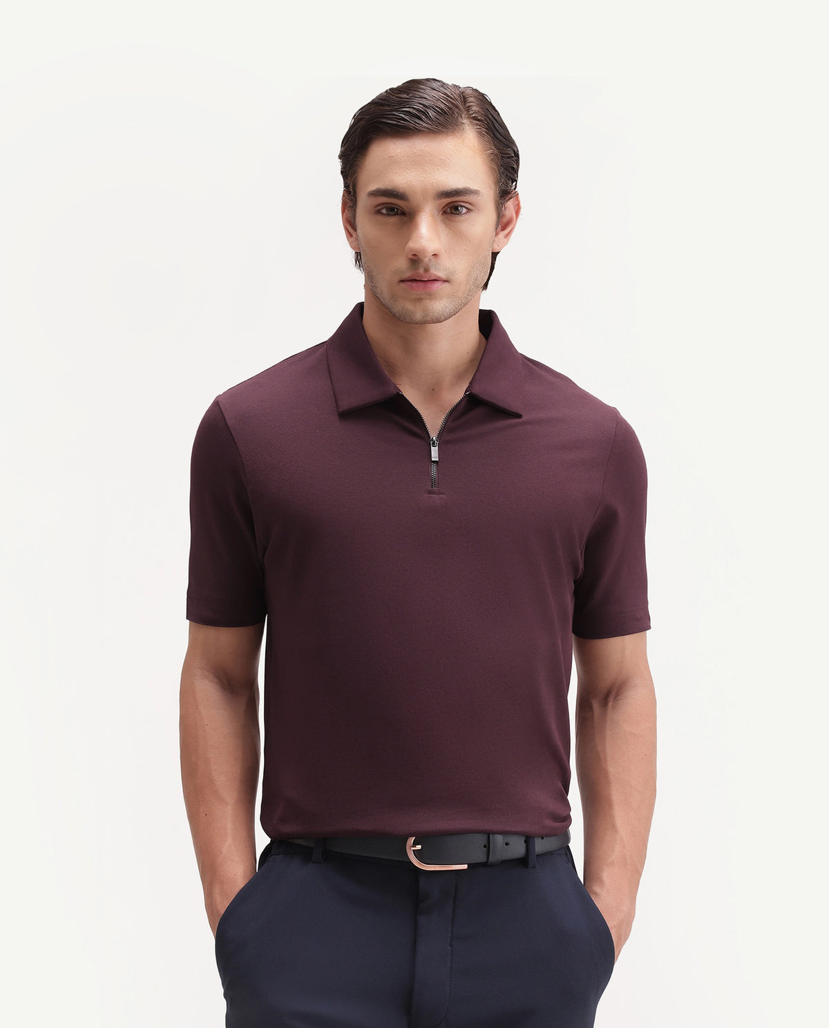 PLAIN POLO WITH ZIPPER (RR-CORP-COVE-MAROON)