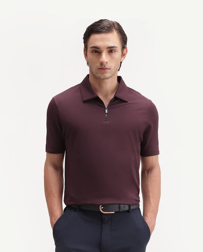 PLAIN POLO WITH ZIPPER (RR-CORP-COVE-MAROON)