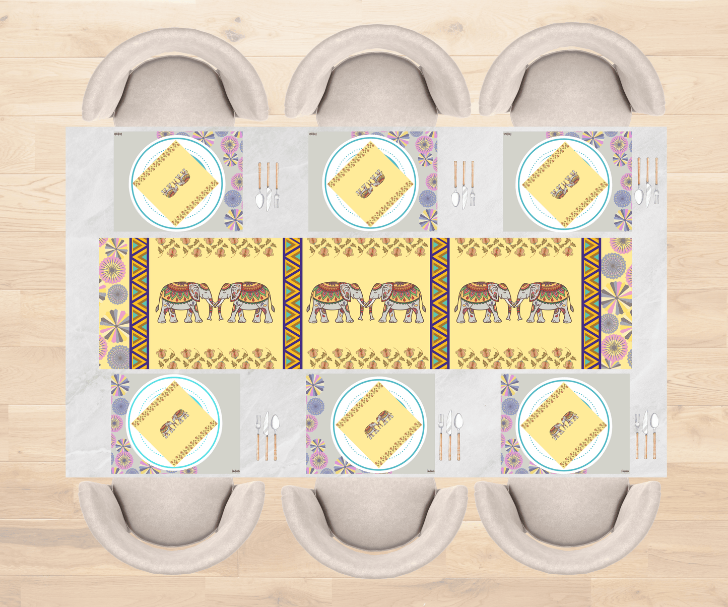 Royal Heritage Elephant Table Linen Set for 6