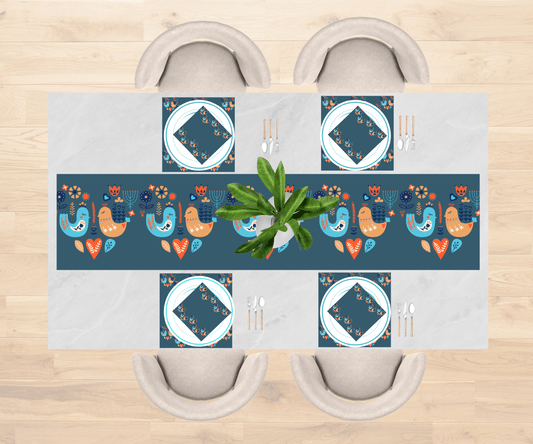 Scandinavian Bird Design Table Linen Set for 4