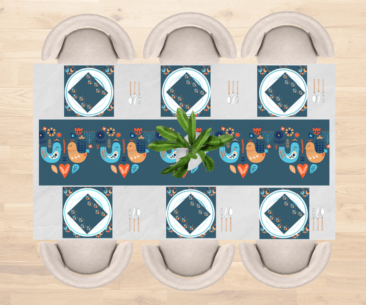 Scandinavian Bird Design Table Linen Set for 6