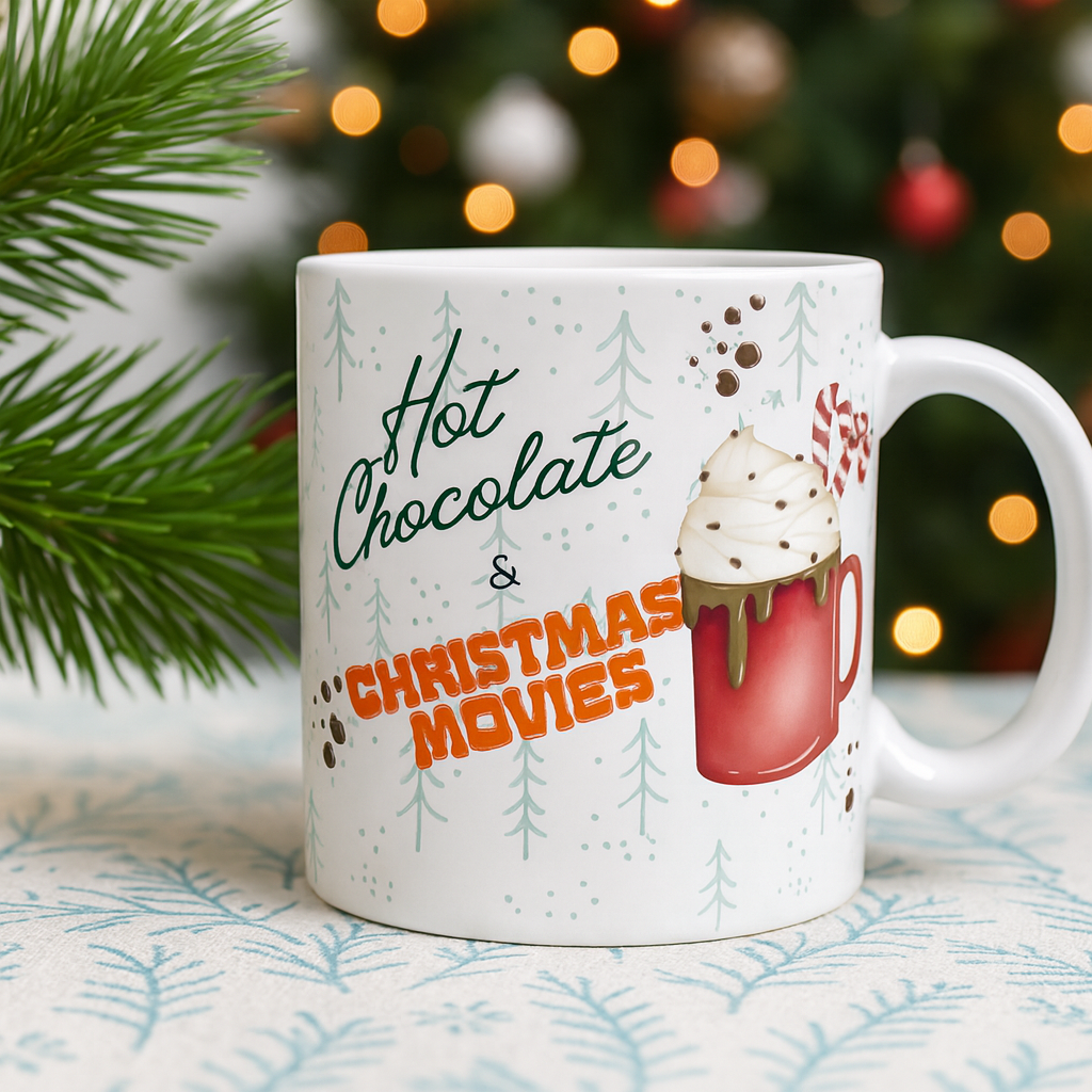 “Hot Chocolate & Christmas Movies” Festive Ceramic Mug