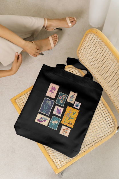 Floral Stamp Theme Utility Tote Bag