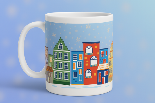 Nordic Winter Town Mug - White